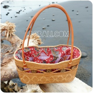 natural handmade rattan shopping handbags leather handle